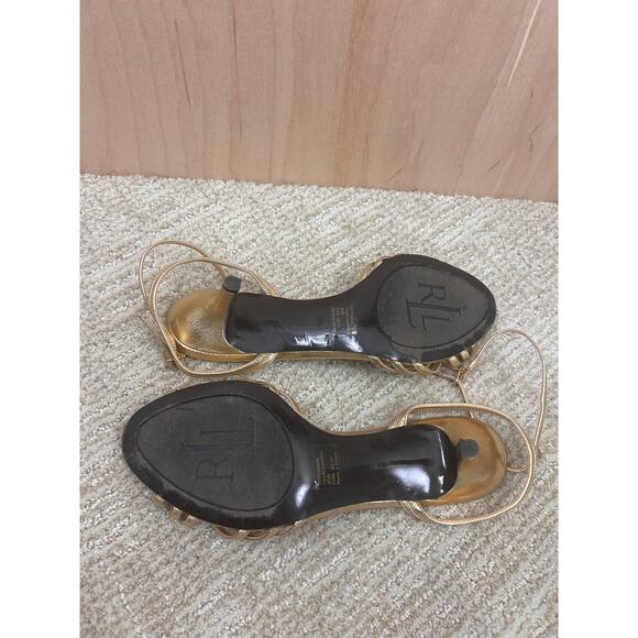 Lauren Ralph Lauren Gold Strappy Heeled Sandals Women’s Size 8.5 - Picture 3 of 4